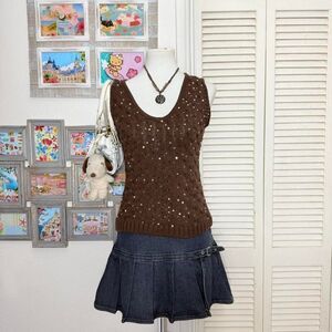 Women's y2k sequin Brown Vest